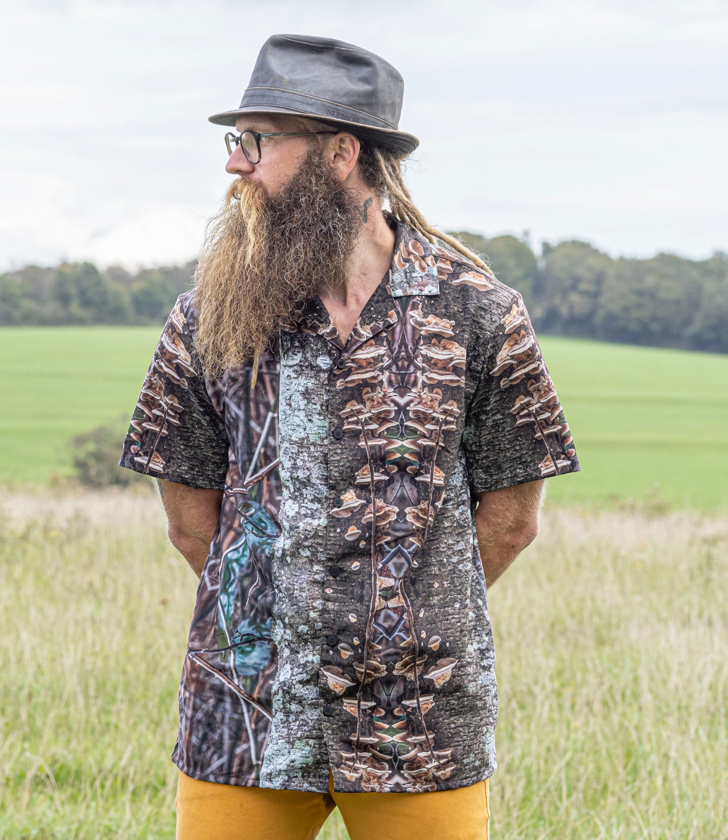 Unisex button shirt - Fungal Interface Organisms Print - Psychedelic Voyager Art Collection