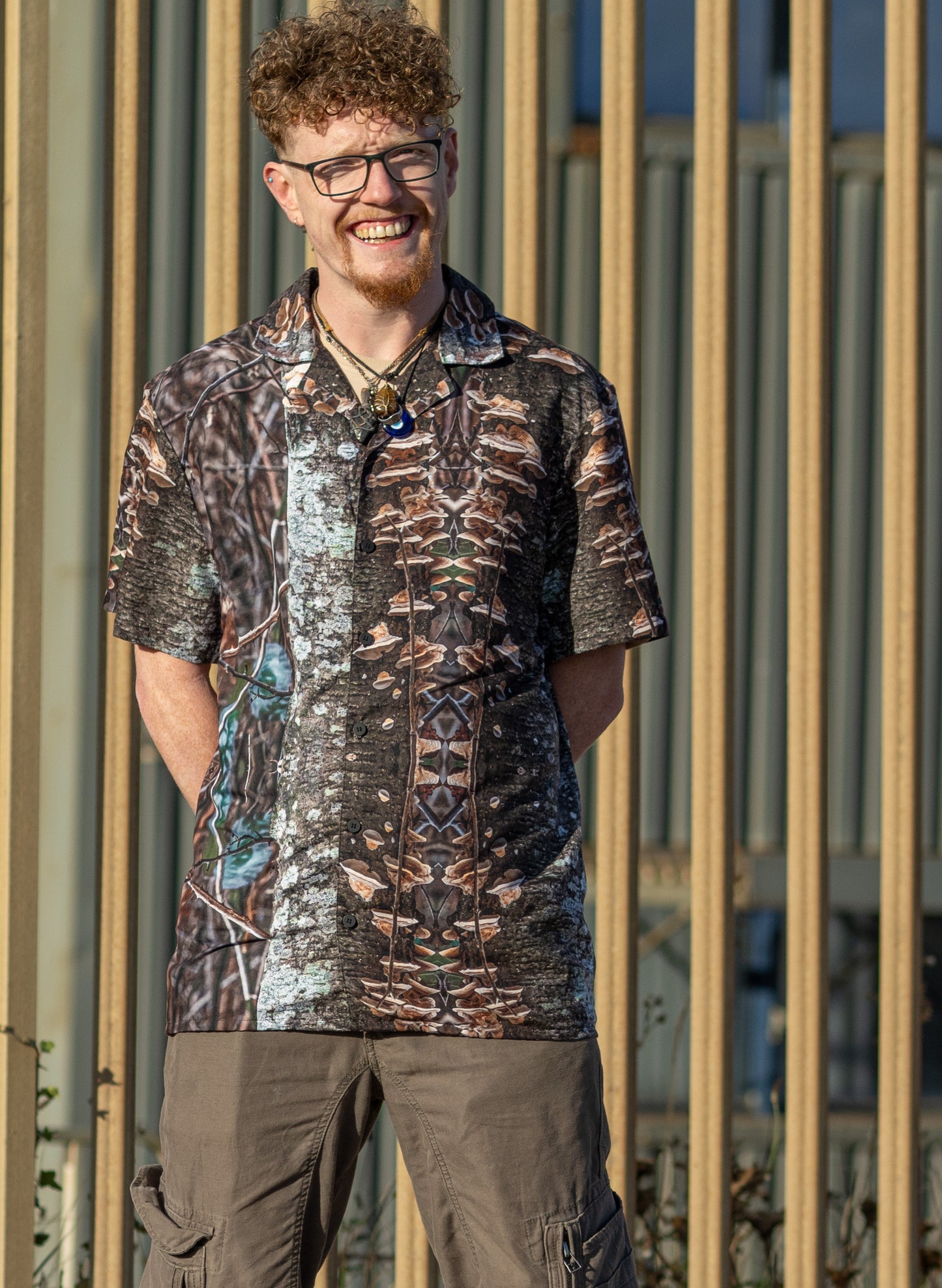 Unisex button shirt - Fungal Interface Organisms Print - Psychedelic Voyager Art Collection