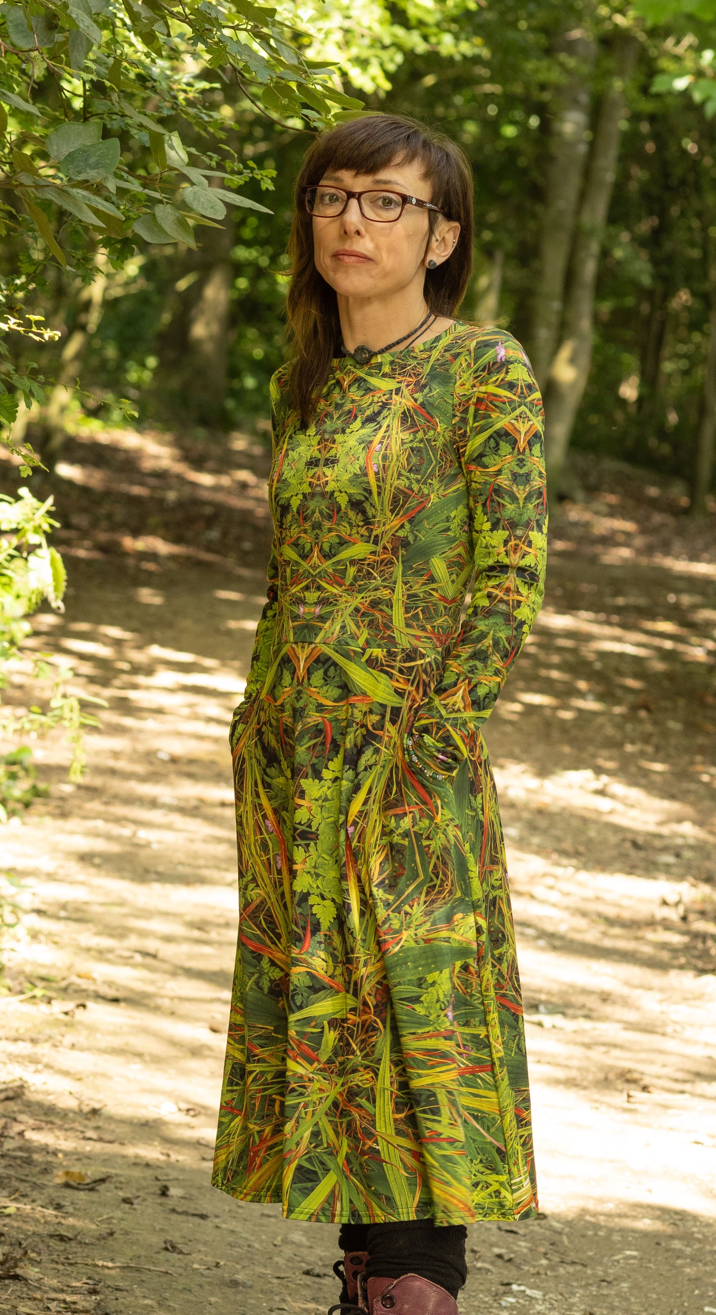 Long Sleeve Midi Dress - Grass is Greener 1# Print - Psychedelic Voyager Art Collection