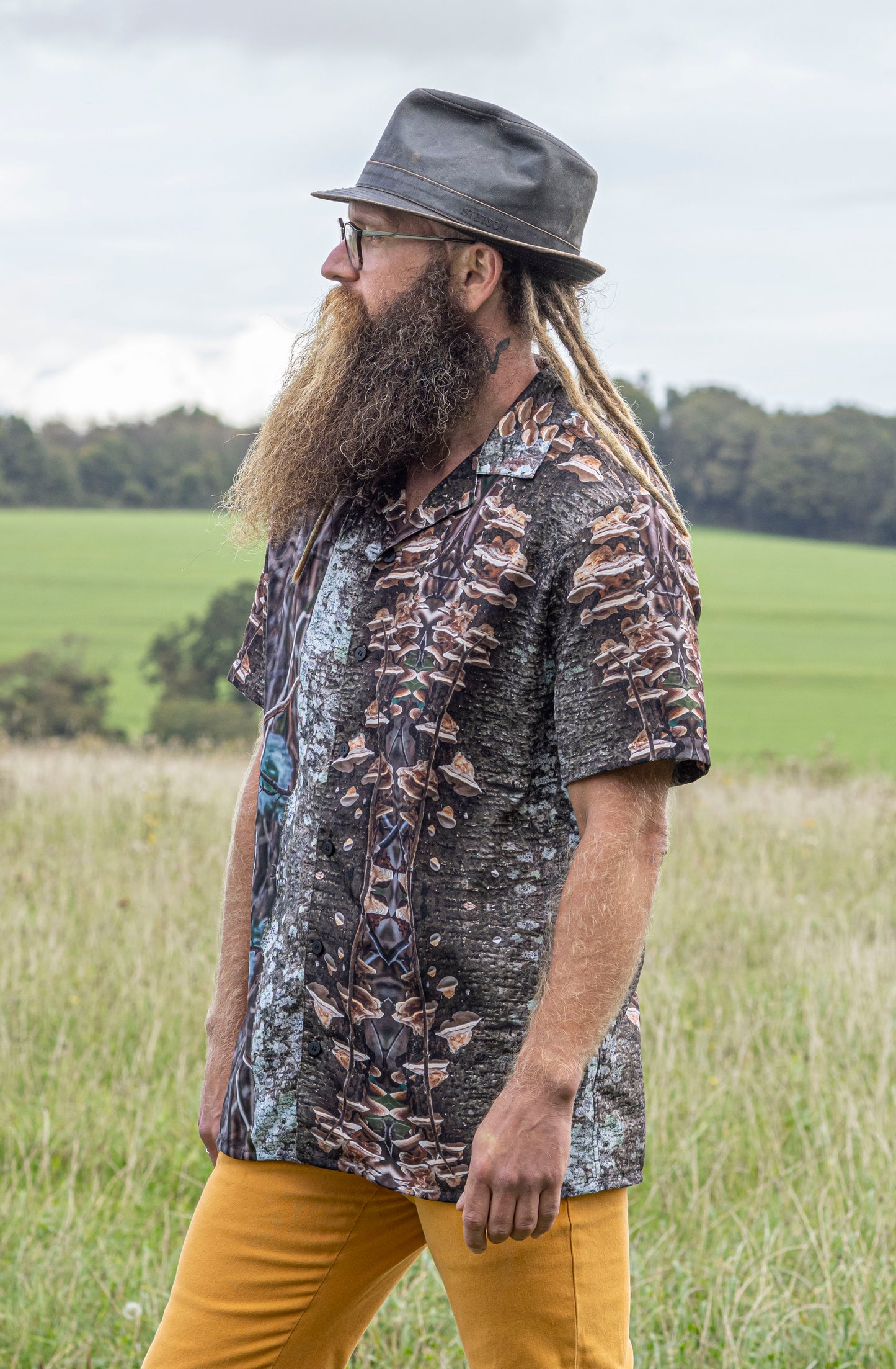 Unisex button shirt - Fungal Interface Organisms Print - Psychedelic Voyager Art Collection