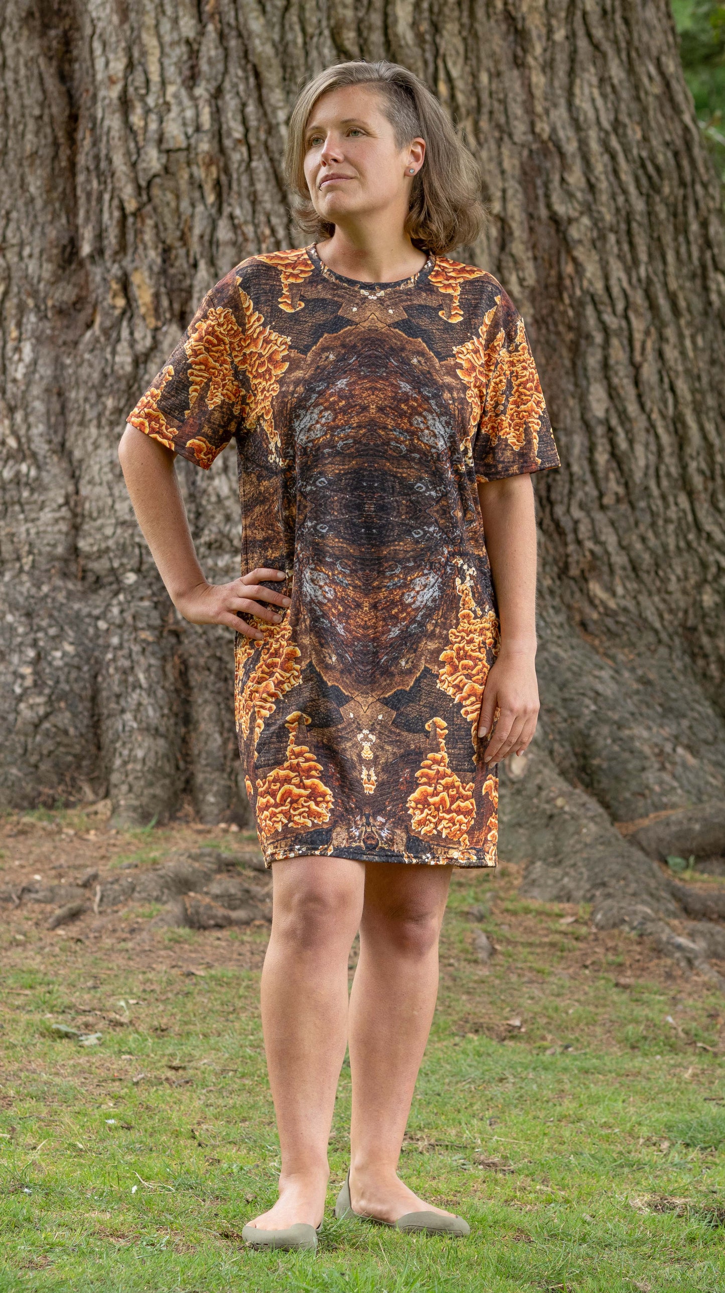 T-Shirt Dress - Tribal Fungal Symphony Print - Psychedelic Voyager Art Collection