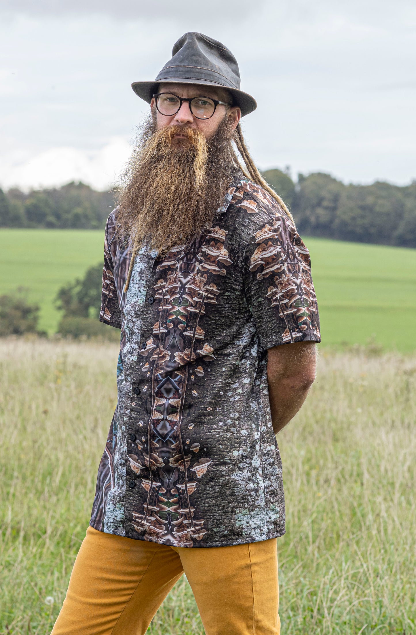 Unisex button shirt - Fungal Interface Organisms Print - Psychedelic Voyager Art Collection