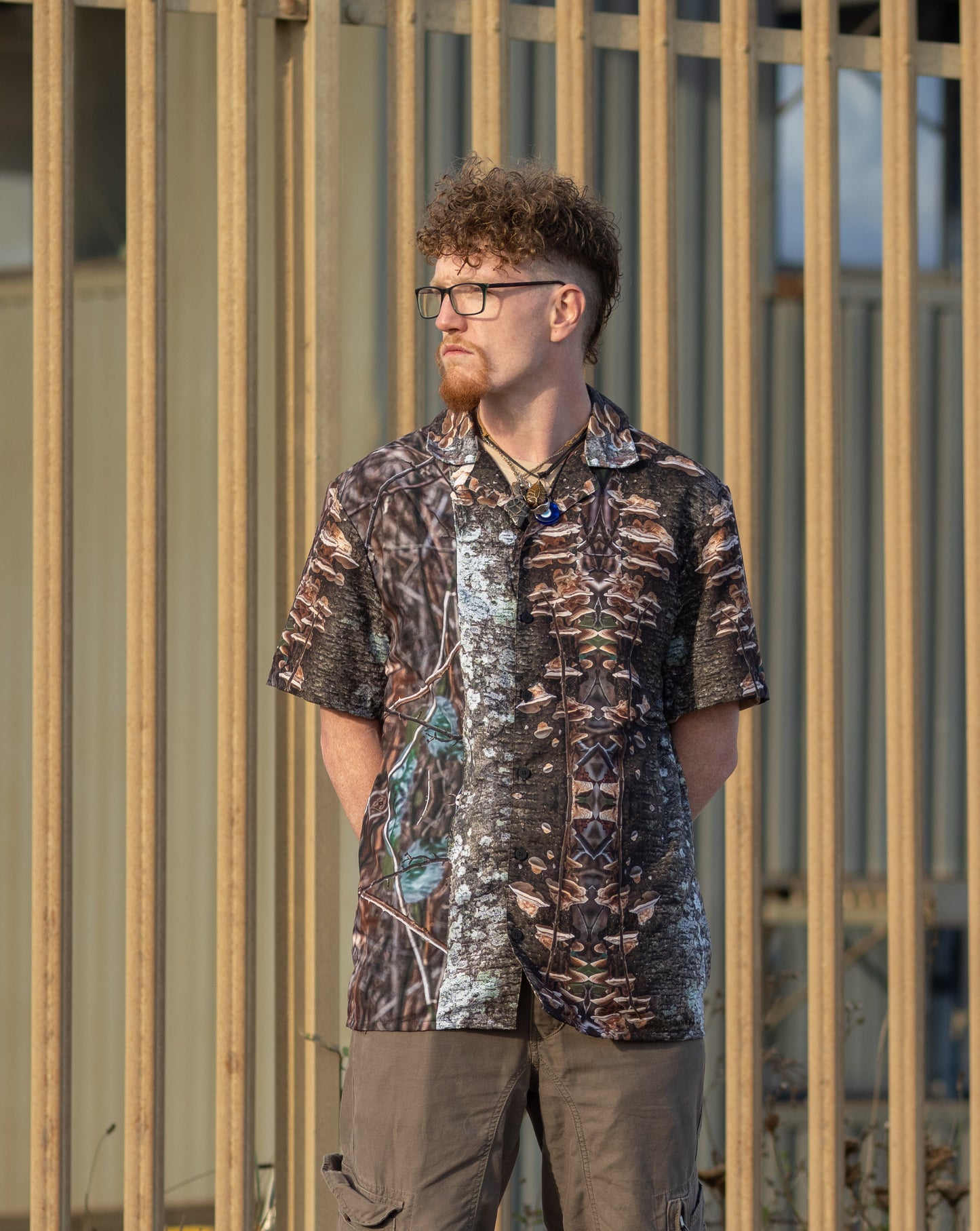 Unisex button shirt - Fungal Interface Organisms Print - Psychedelic Voyager Art Collection