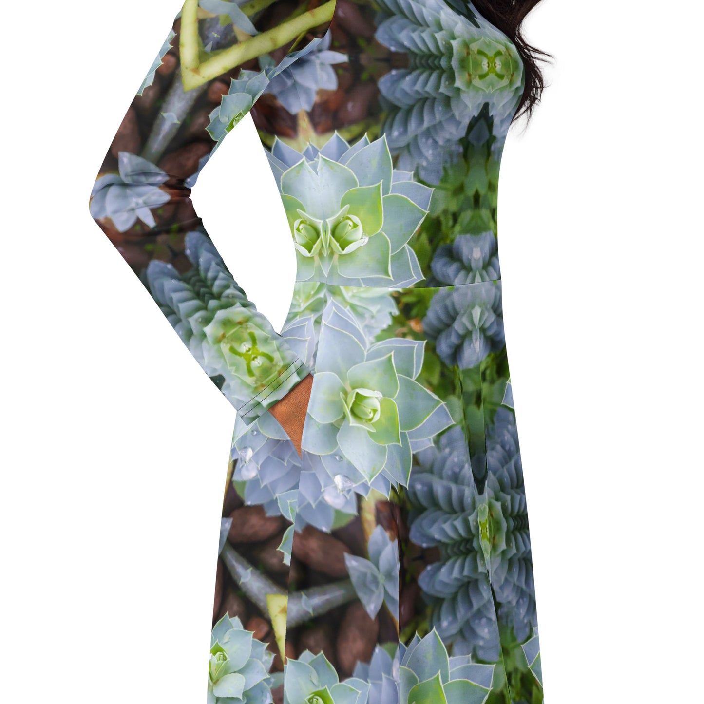 Long Sleeve Midi Dress - Myrtle Spurge Print - Psychedelic Voyager Art Collection