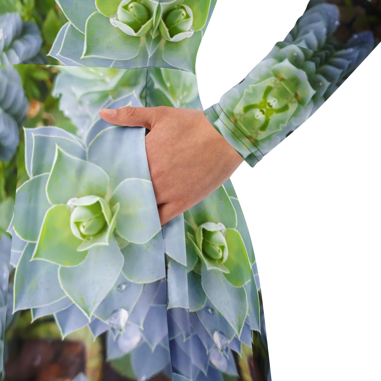 Long Sleeve Midi Dress - Myrtle Spurge Print - Psychedelic Voyager Art Collection