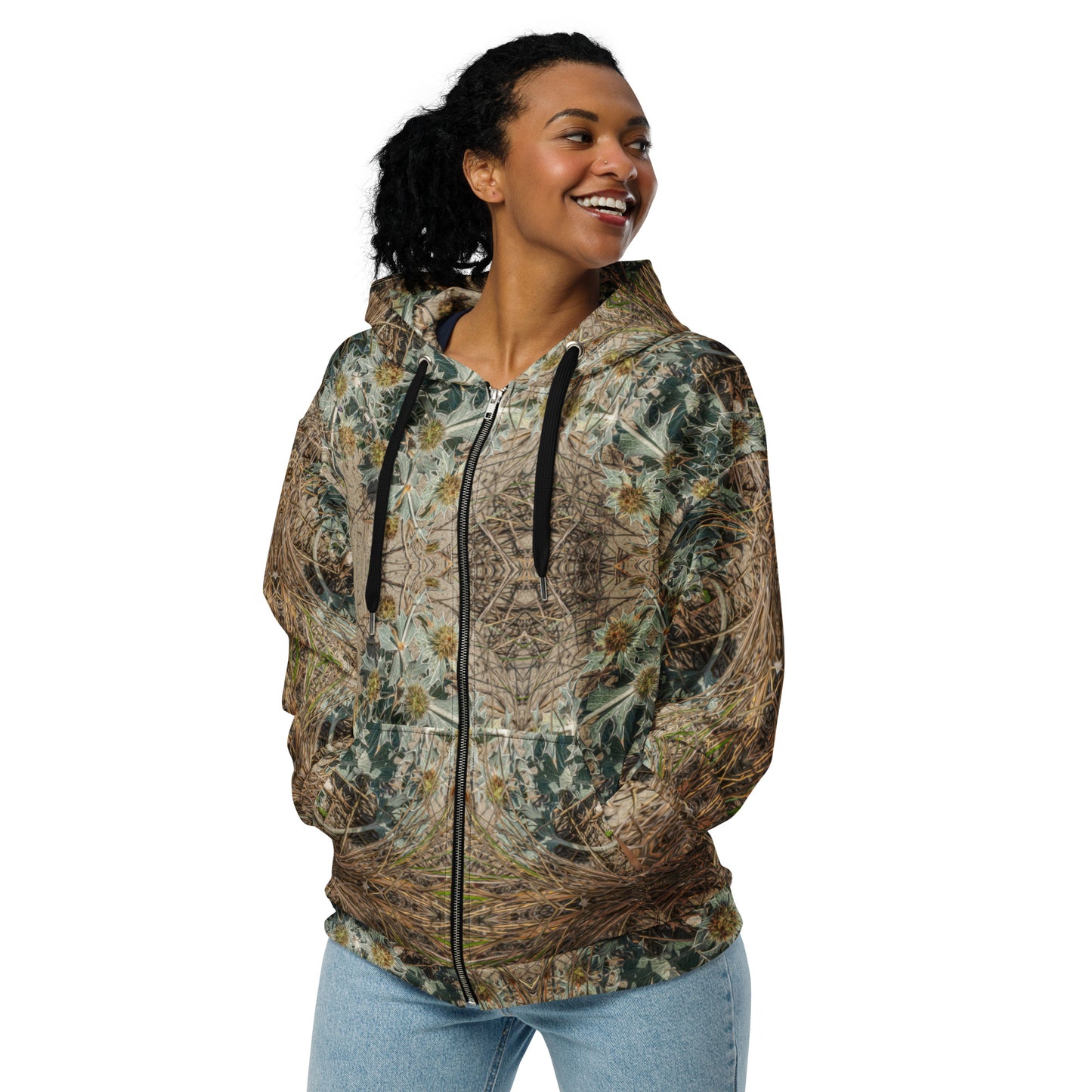 Unisex Zip Hoodie - Lysergic Journeys Sea Holly - Psychedelic Voyager Art Collection