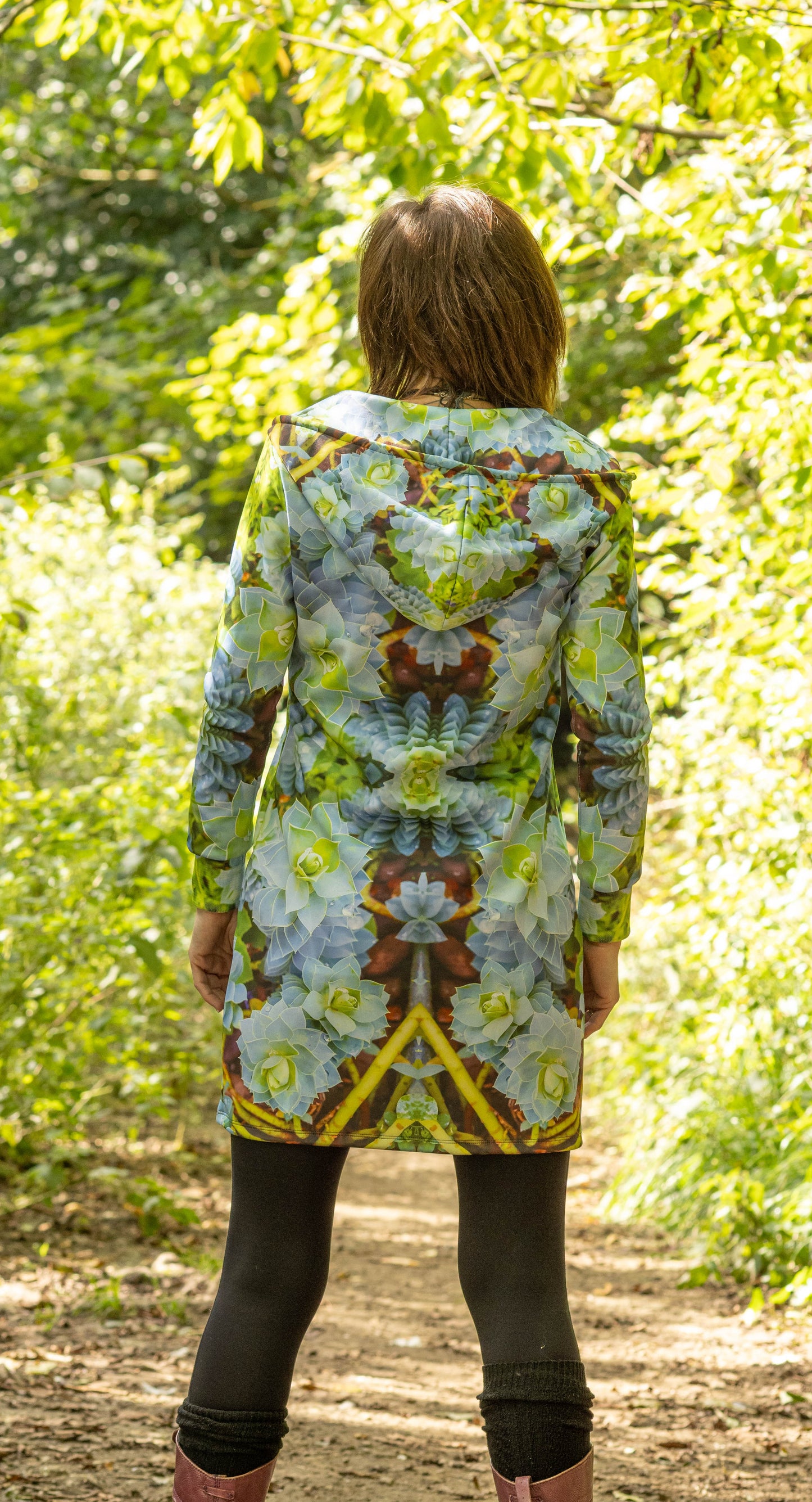 Hoodie Dress - Myrtle Spurge Print - psychedelic Voyager Art Collection