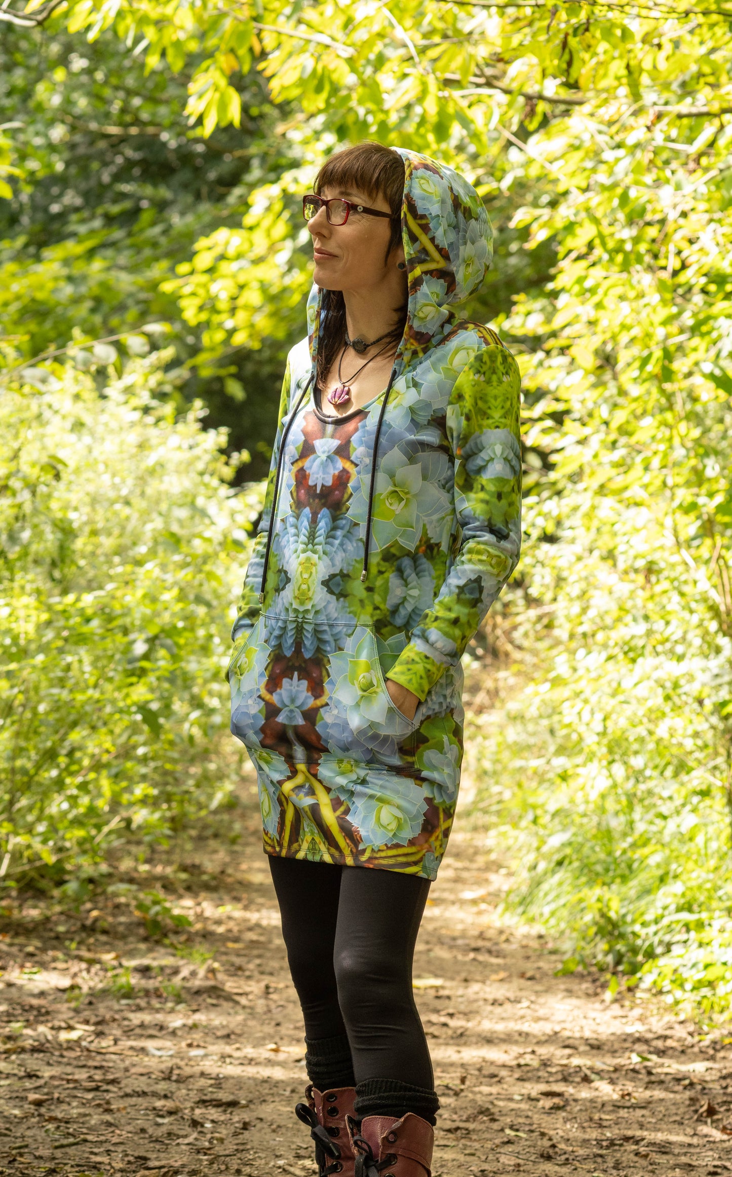 Hoodie Dress - Myrtle Spurge Print - psychedelic Voyager Art Collection