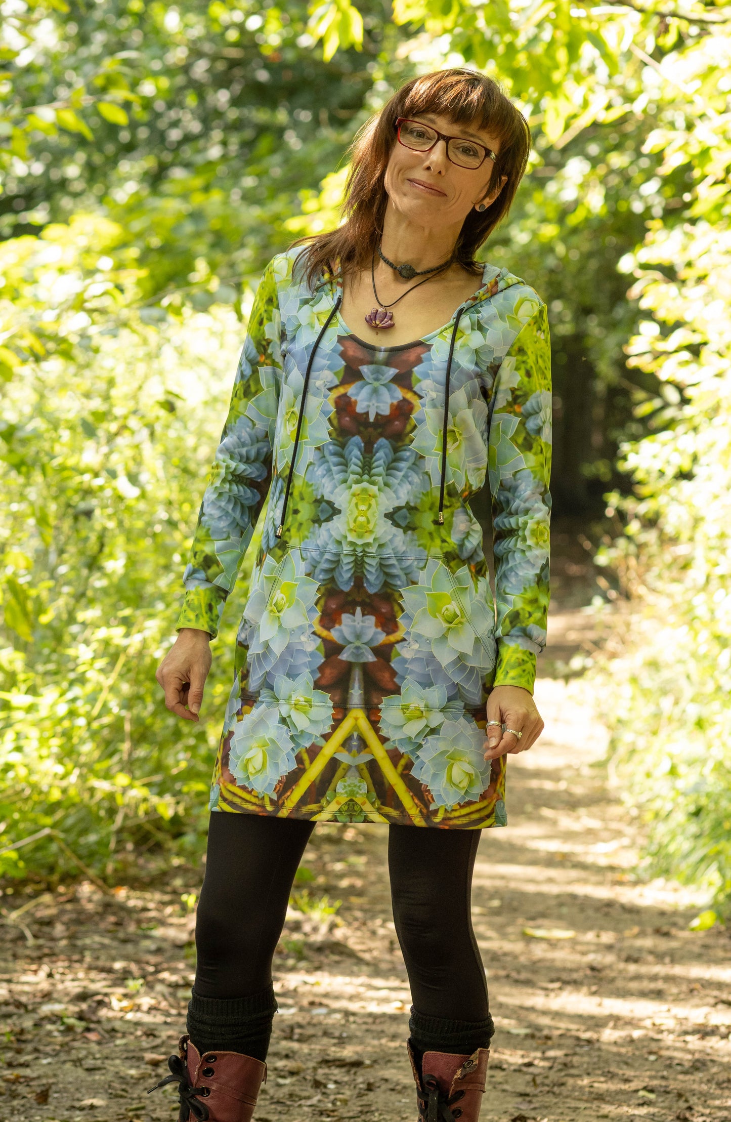 Hoodie Dress - Myrtle Spurge Print - psychedelic Voyager Art Collection