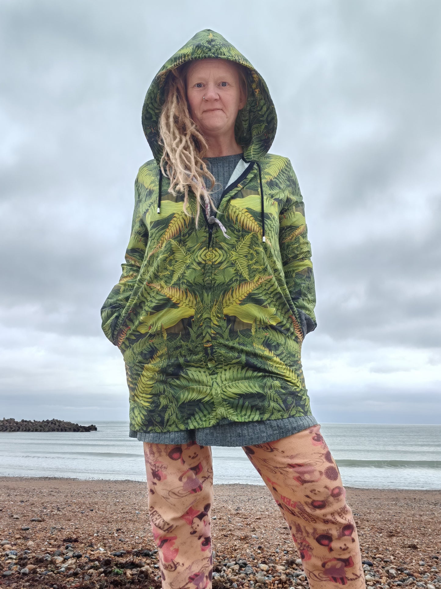 Womans Hooded Rain Coat - Eden Fronds - Psychedelic Voyager Art Collection