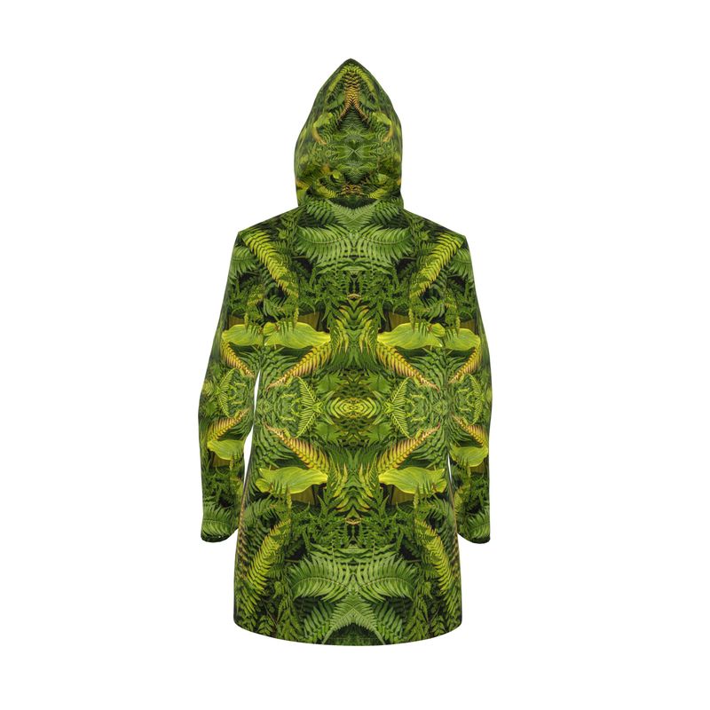 Womans Hooded Rain Coat - Eden Fronds - Psychedelic Voyager Art Collection