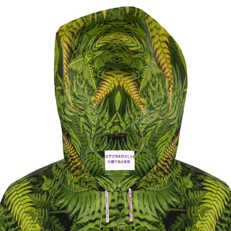 Womans Hooded Rain Coat - Eden Fronds - Psychedelic Voyager Art Collection