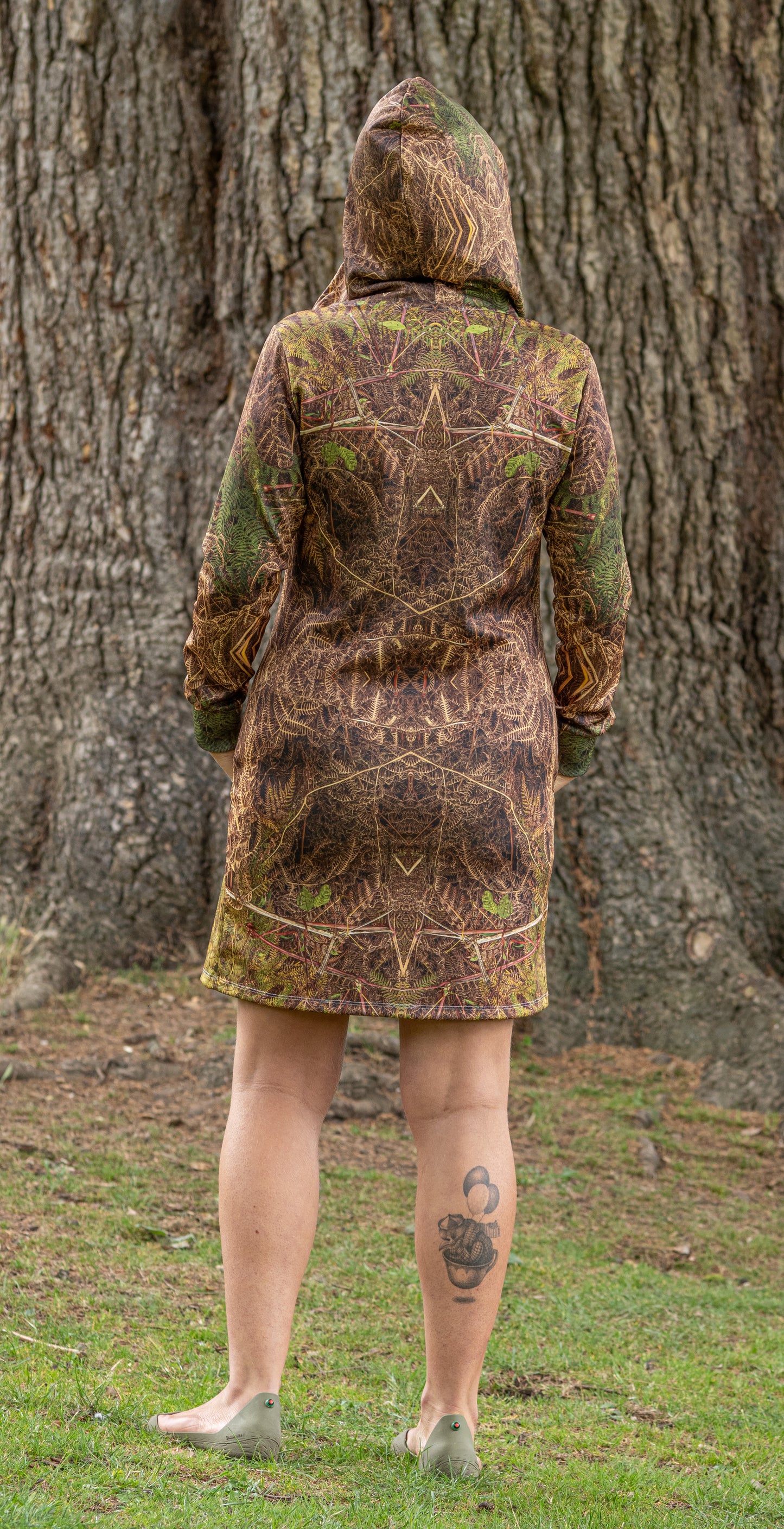 Hoodie Dress - Fern Synergy Life & Decay Print- Psychedelic Voyager Art Collection