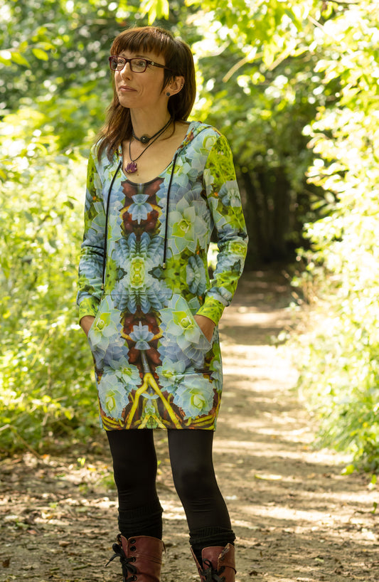 Hoodie Dress - Myrtle Spurge Print - psychedelic Voyager Art Collection