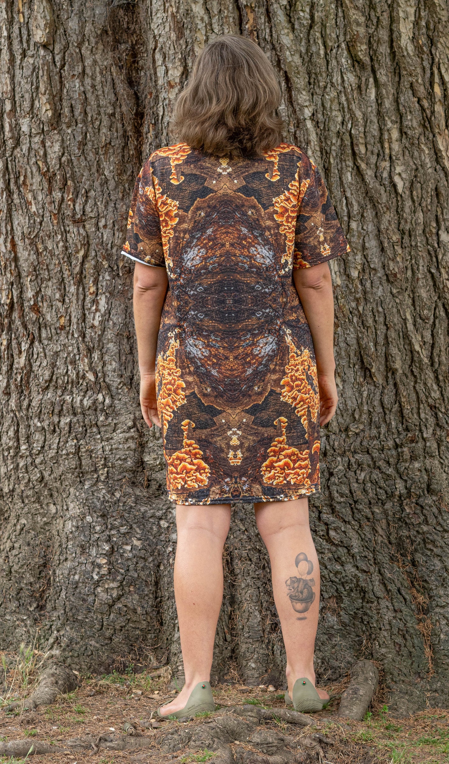 T-Shirt Dress - Tribal Fungal Symphony Print - Psychedelic Voyager Art Collection