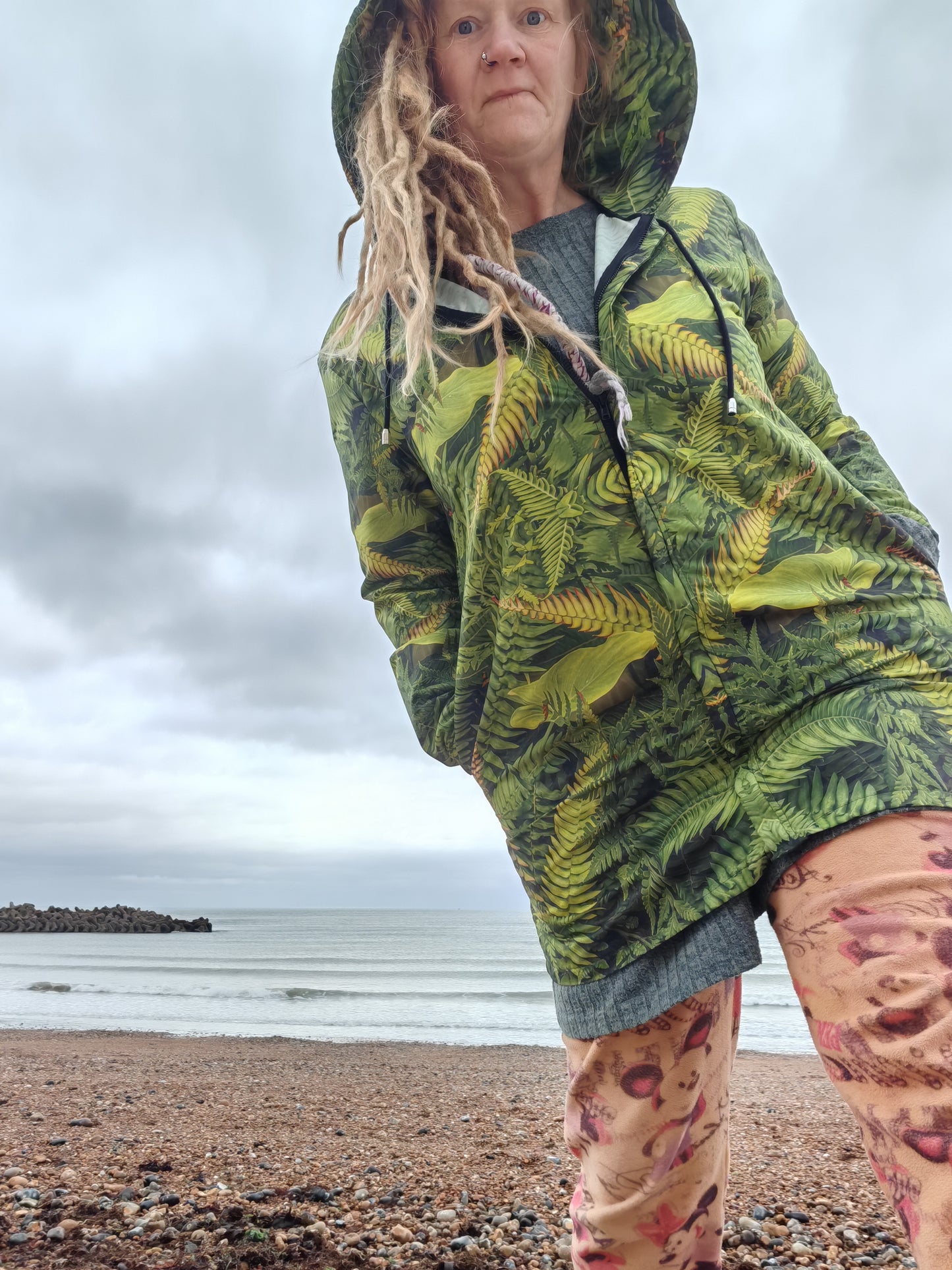 Womans Hooded Rain Coat - Eden Fronds - Psychedelic Voyager Art Collection