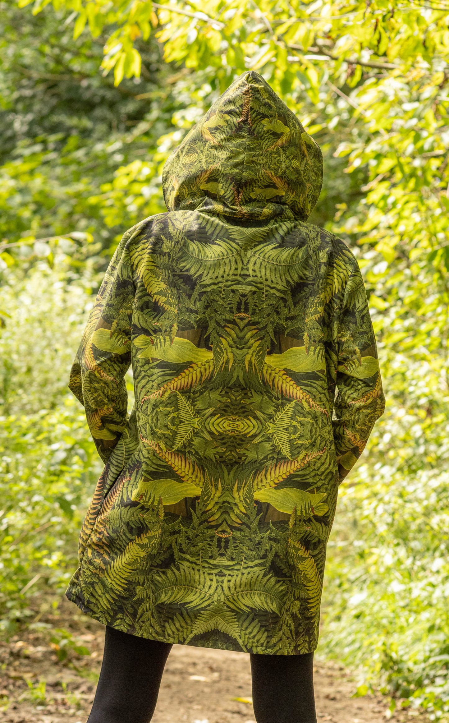 Womans Hooded Rain Coat - Eden Fronds - Psychedelic Voyager Art Collection