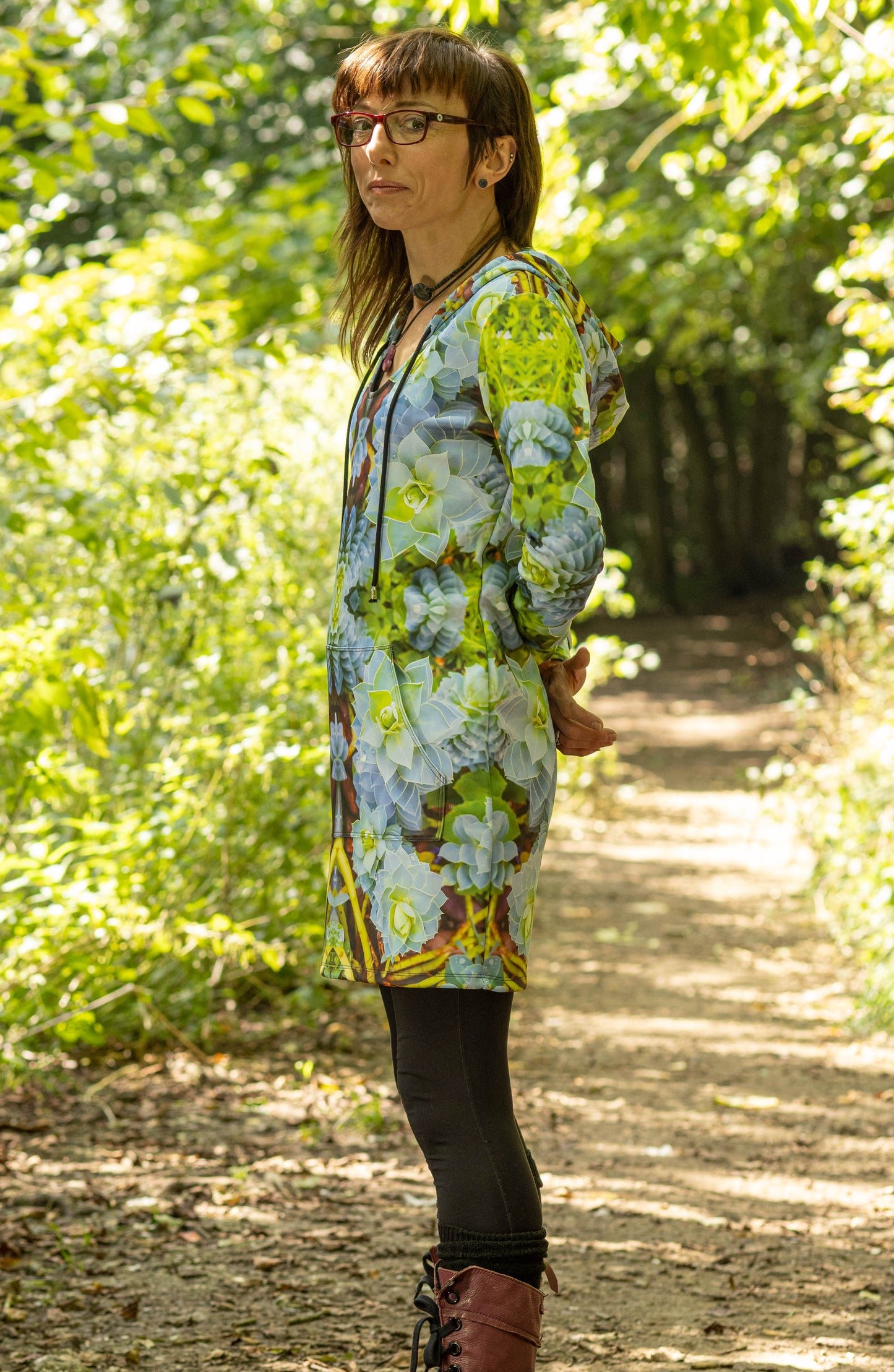 Hoodie Dress - Myrtle Spurge Print - psychedelic Voyager Art Collection