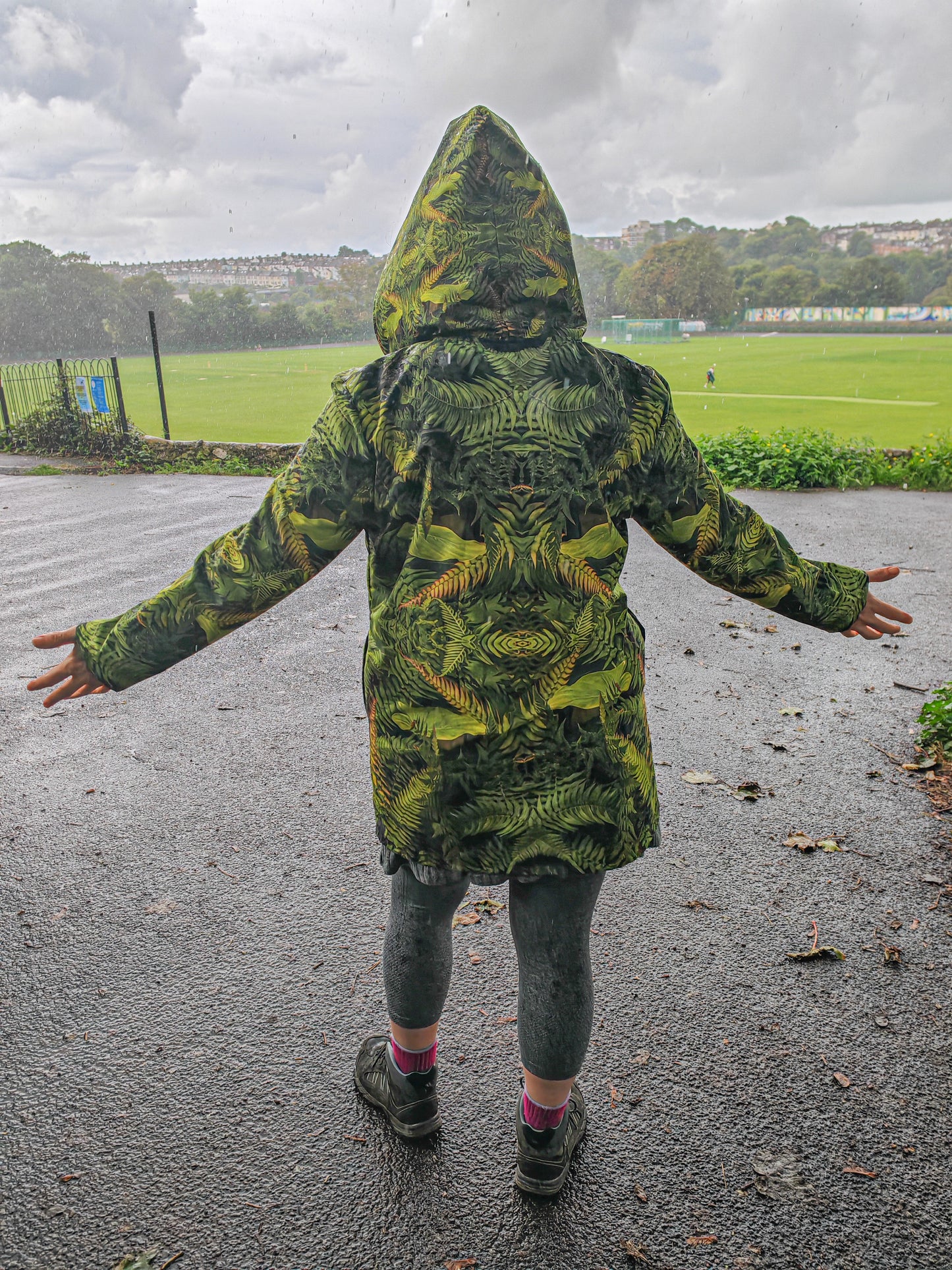 Womans Hooded Rain Coat - Eden Fronds - Psychedelic Voyager Art Collection