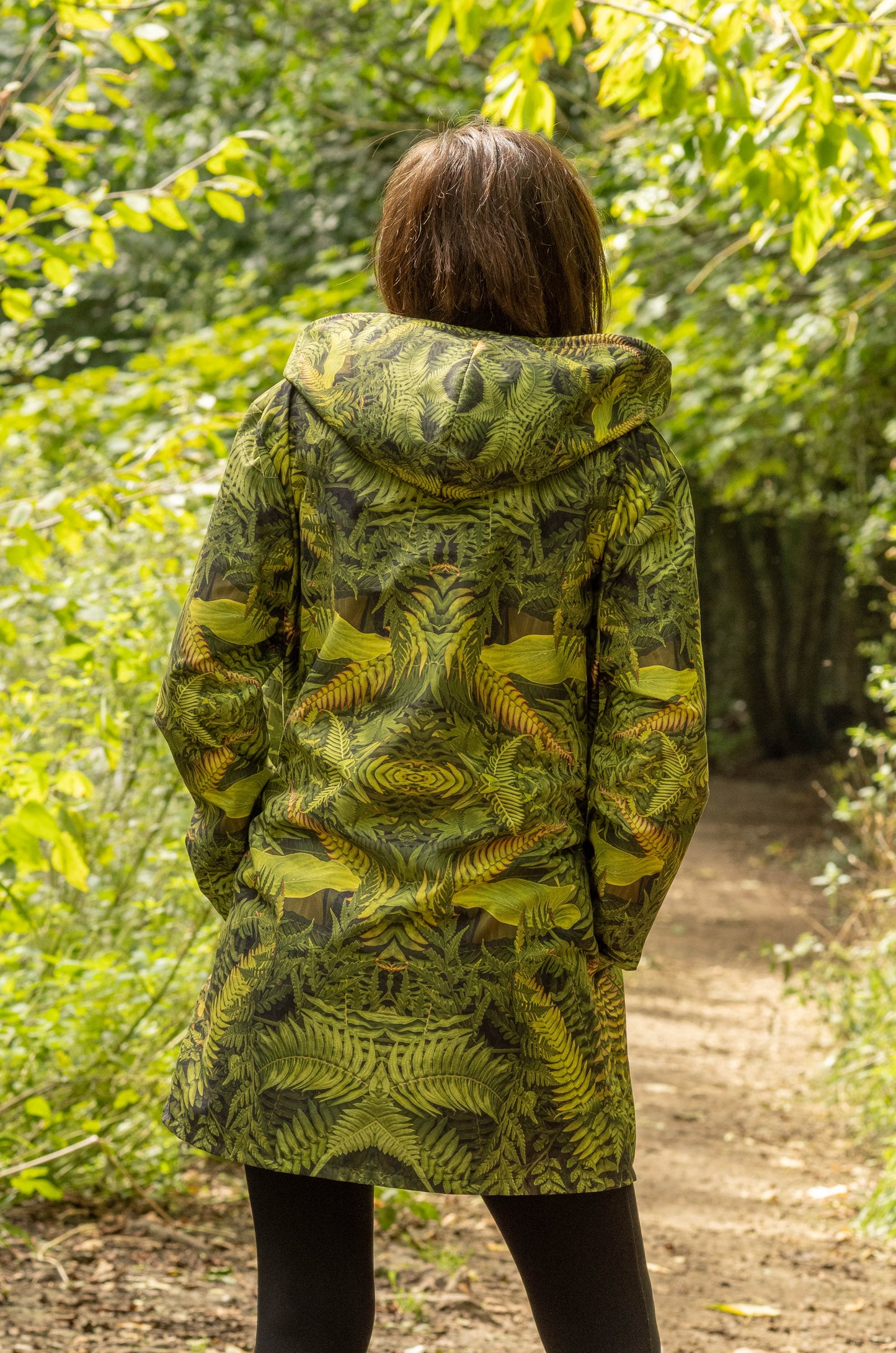 Womans Hooded Rain Coat - Eden Fronds - Psychedelic Voyager Art Collection