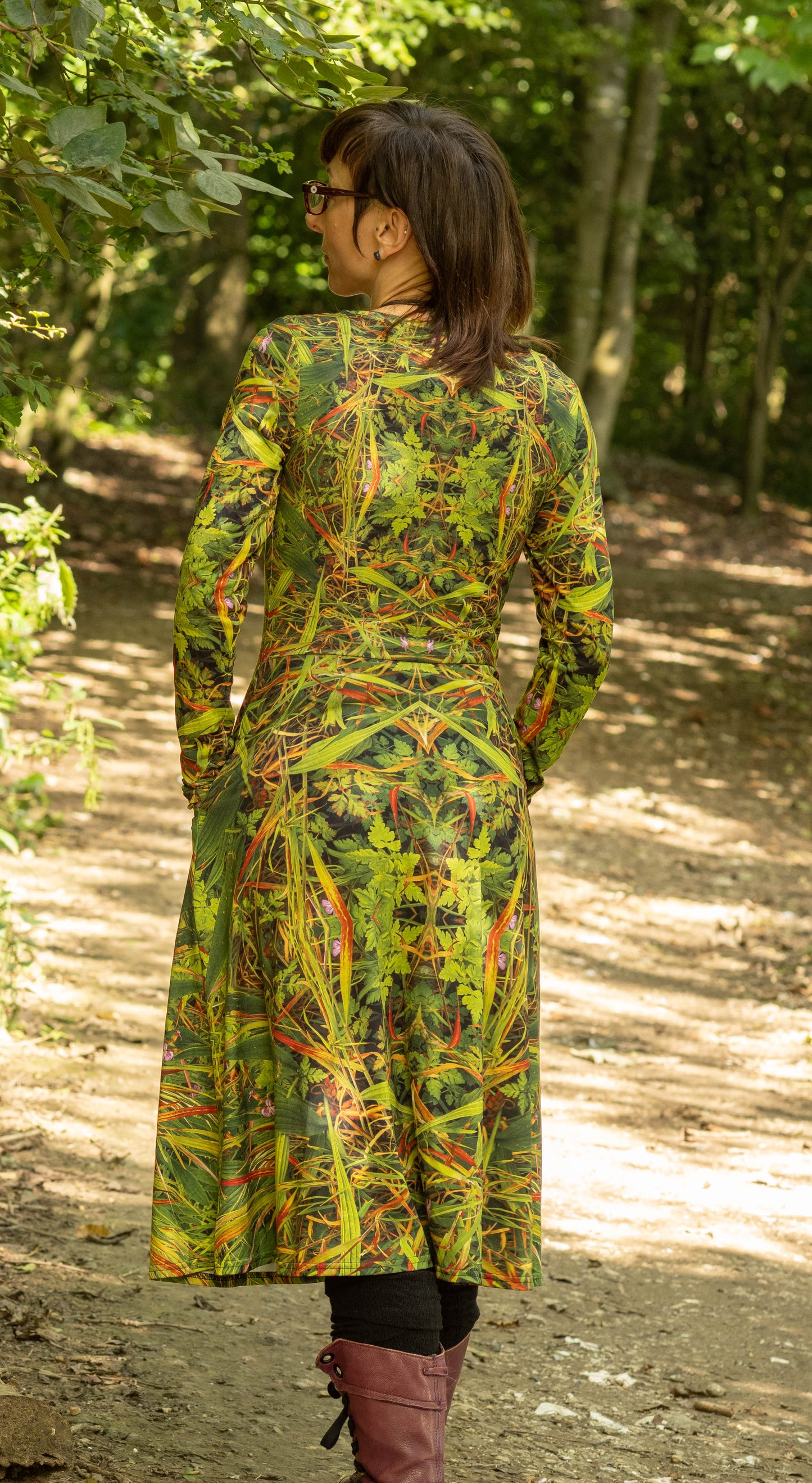 Long Sleeve Midi Dress  - Grass is Greener 1# Print - Psychedelic Voyager Art Collection