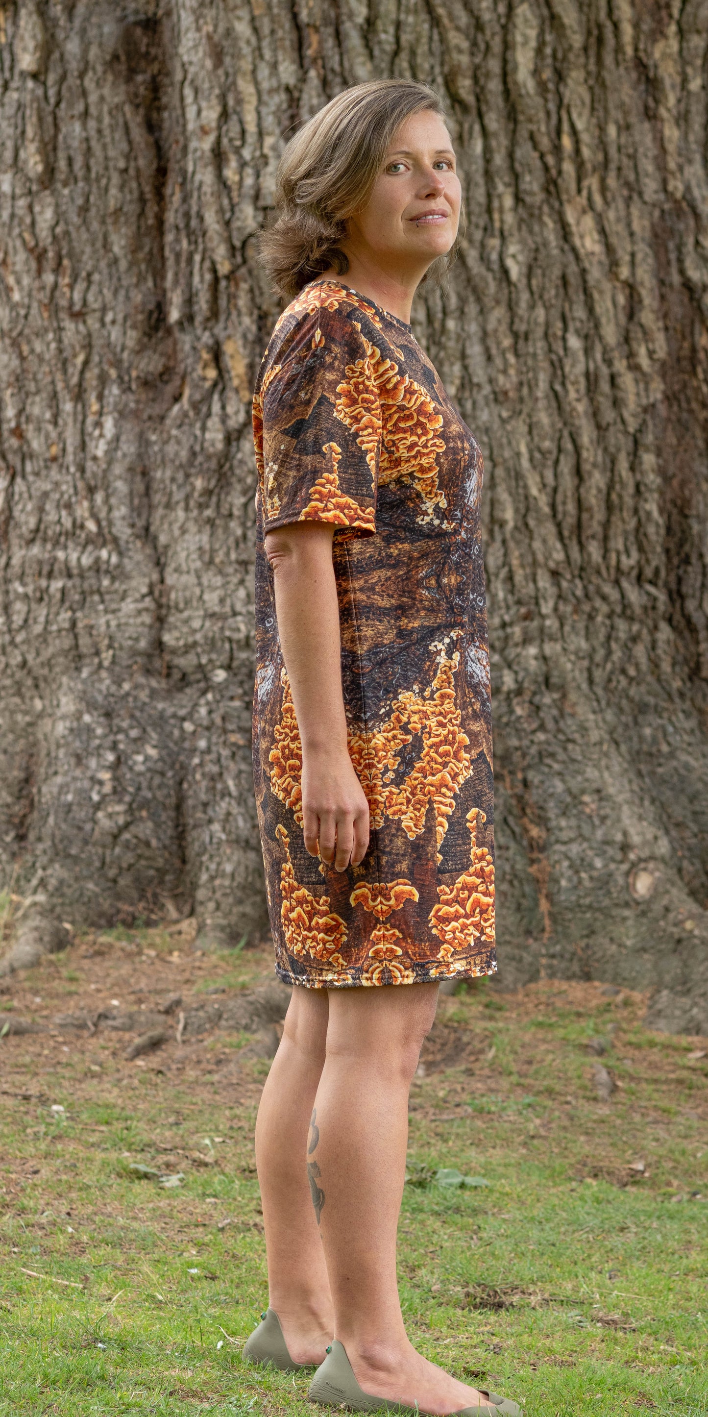 T-Shirt Dress - Tribal Fungal Symphony Print - Psychedelic Voyager Art Collection