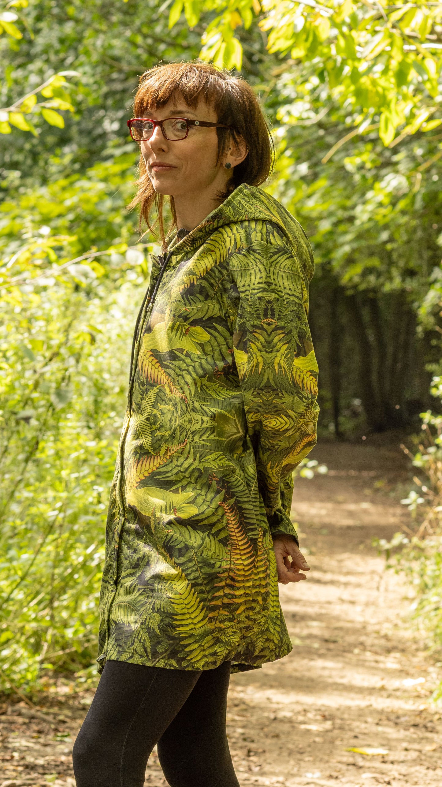 Womans Hooded Rain Coat - Eden Fronds - Psychedelic Voyager Art Collection