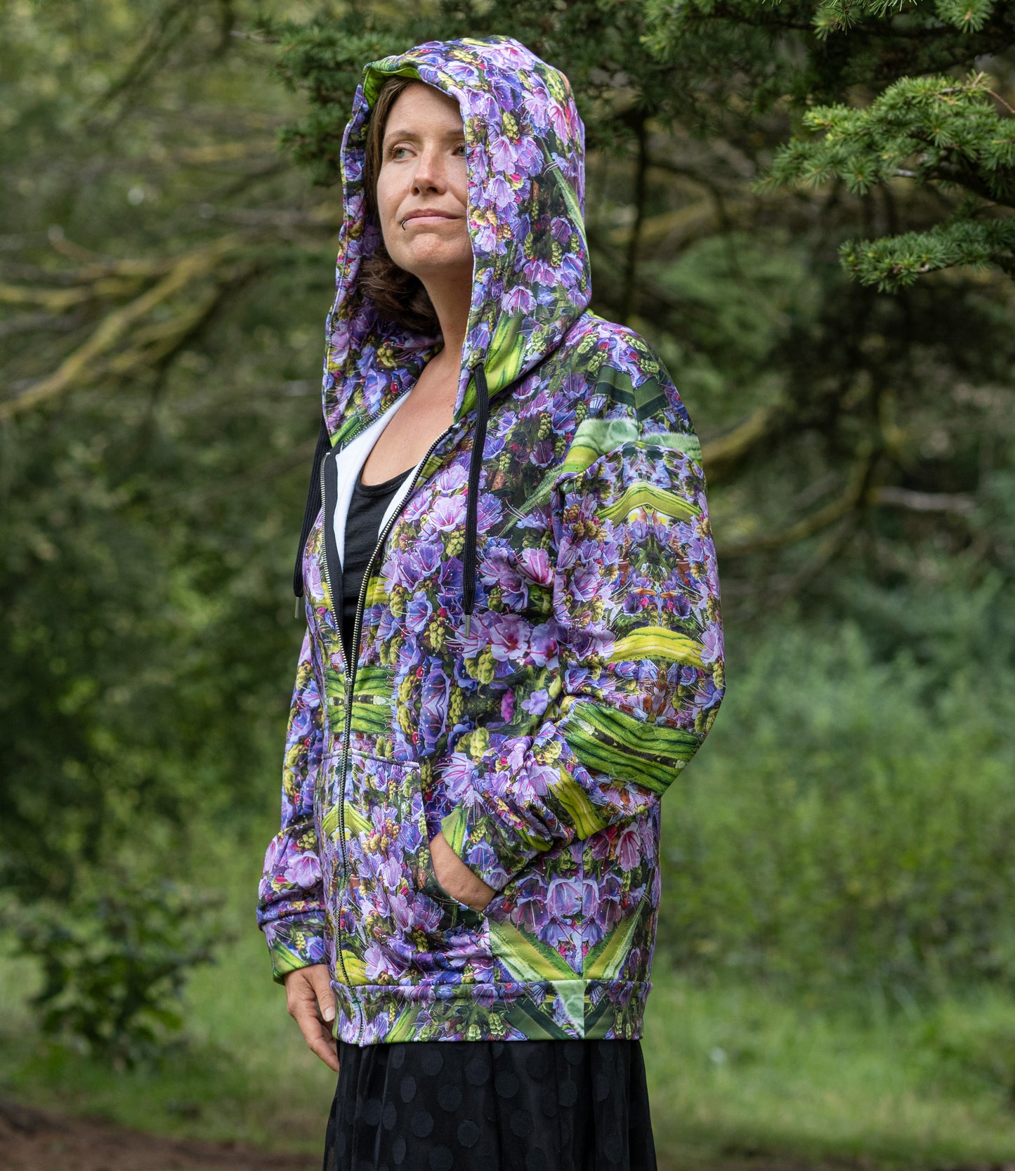 Unisex Zip Hoodie - Echium Pink Fountain #1 Print - Psychedelic Voyager Art Collection -