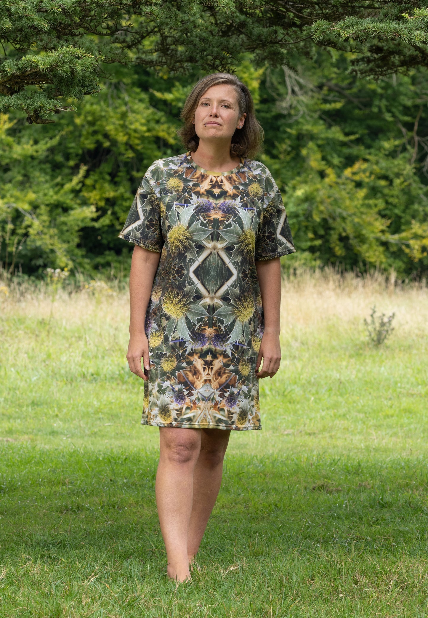 T-Shirt Dress - Sea Holly Matrix Print - Psychedelic Voyager Art Collection