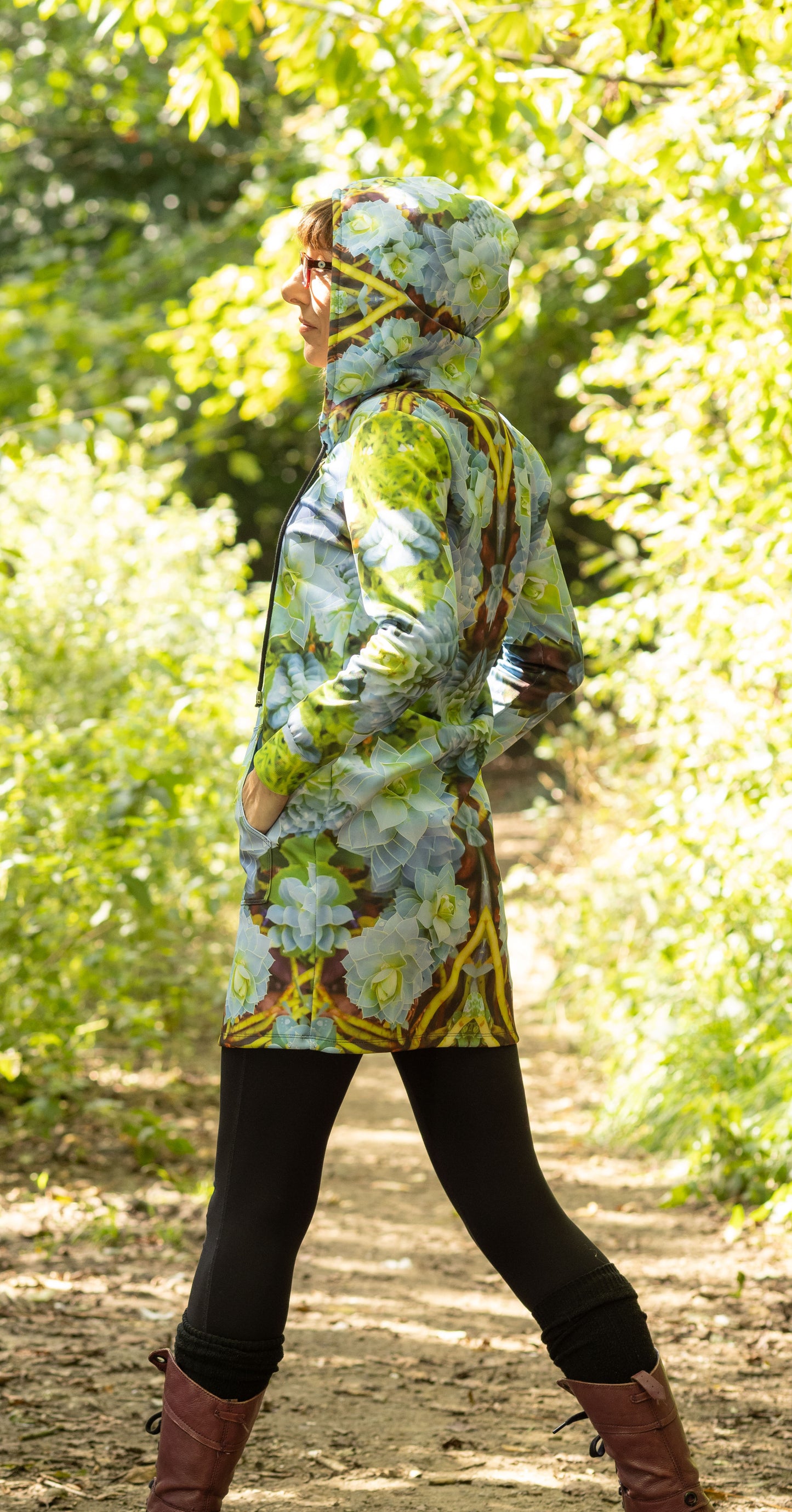 Hoodie Dress - Myrtle Spurge Print - psychedelic Voyager Art Collection