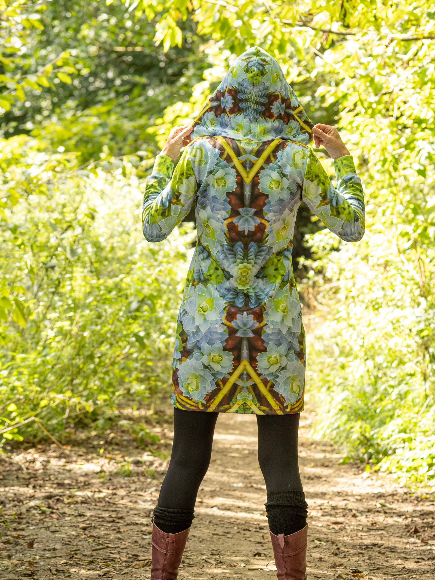 Hoodie Dress - Myrtle Spurge Print - psychedelic Voyager Art Collection