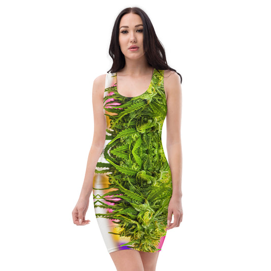 Bodycon Dress - Cannabis Mary Jane Print - Psychedelic Voyager Art Collection